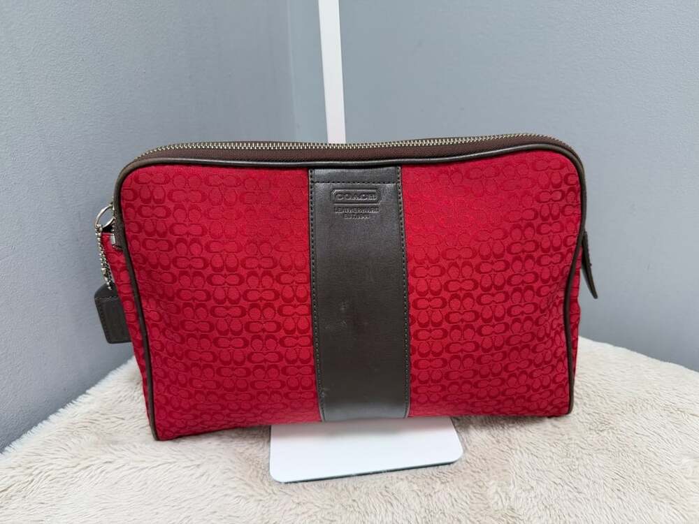 Coach Signature C Leatherware 5094 Red Brown Pouch Clutch Bag